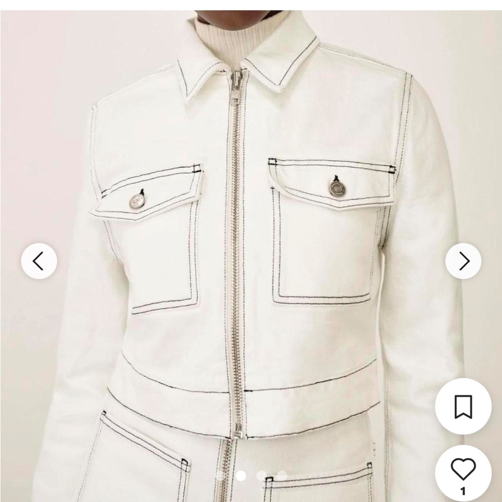 Reformation White Smith Jean Jacket with Contrast Black Stitching